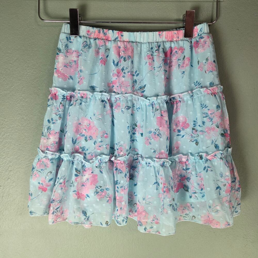 Zunie Girls Blue Swiss Dot Floral Print Tiered Skirt 8 Lined Spring Easter Party